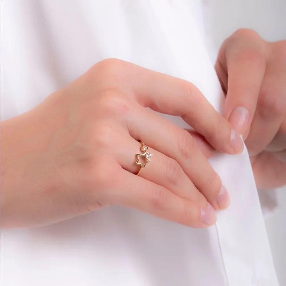 Star and heart Ring 14k solid gold ring perfect gift  trendy streetwear ring